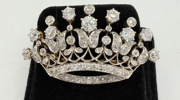 Edwardian Diamond Crown Brooch Platinum Topped 18k Gold Circa 1910