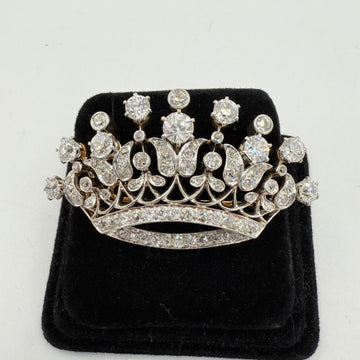 Edwardian Diamond Crown Brooch Platinum Topped 18k Gold Circa 1910