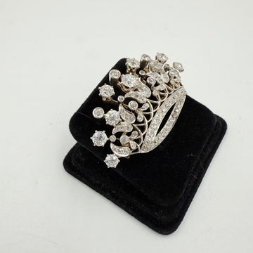 Edwardian Diamond Crown Brooch Platinum Topped 18k Gold Circa 1910