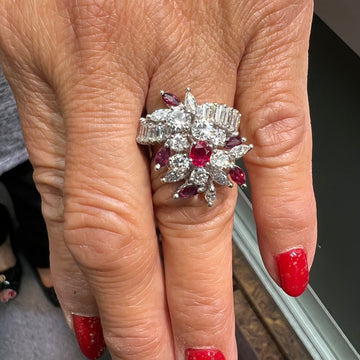 Diamond Ruby Platinum Cocktail Ring - Jacob's Diamond and Estate Jewelry