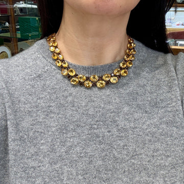 Vintage 1980's Citrine and Smoky Quartz Statement Necklace 18k Yellow Gold - Jacob's Diamond and Estate Jewelry