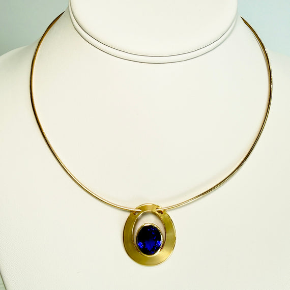 Estate Tanzanite Omega Chain Slider Pendant Necklace 18k