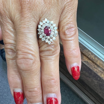 Ruby Diamond Gold Cluster Ring - Jacob's Diamond and Estate Jewelry