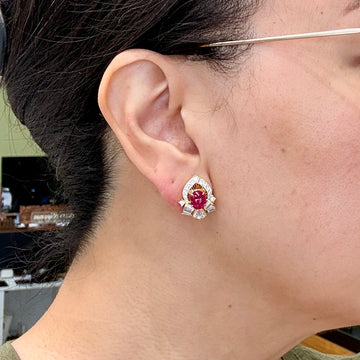 Vintage Ruby Cabochon and Diamond Clip On Earrings 18k Gold - Jacob's Diamond and Estate Jewelry
