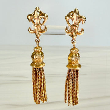 1950's Vintage Fleur-De-Lis Fringe Tassel Clip on Earrings 14k - Jacob's Diamond and Estate Jewelry