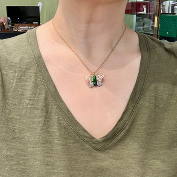 Vintage 1970's Jade Diamond Butterfly Brooch and Pendant 14k - Jacob's Diamond and Estate Jewelry