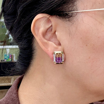 Vintage Ametrine and Diamond Clip On Earrings 14k Gold - Jacob's Diamond and Estate Jewelry