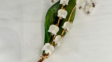 1960's Jul. Hugler Lily of the Valley Jade & Rock Crystal Diamond Brooch 18k