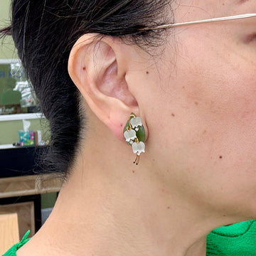 1960's Jul. Hugler Lily of the Valley Jade & Rock Crystal Diamond Earrings 18k