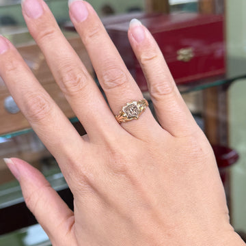 1890's Antique Victorian Engraved Shield Signet Ring 14k Gold - Jacob's Diamond and Estate Jewelry