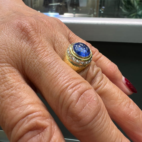Cabochon sapphire and diamond cluster ring - Walsh Bros