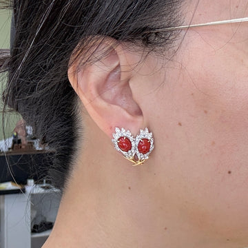 Vintage 1970's Coral and Diamond Clip On Earrings - Jacob's Diamond and Estate Jewelry