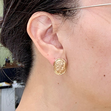 Vintage 1990's Cameo Relief Earrings 14k Yellow Gold