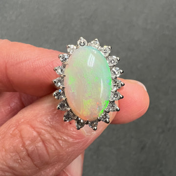 1970s Opal Diamond White Gold Ring