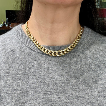 Vintage 1990's Graduated Curb Link Necklace 14k Yellow Gold