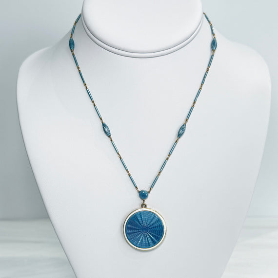 Antique 1915 Enamel Locket Pendant Necklace by Carter & Gough 14k