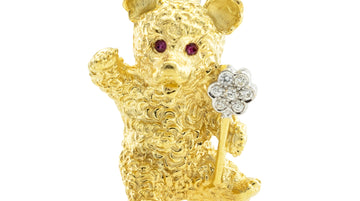 Diamond Ruby Yellow Gold Teddy Bear Brooch
