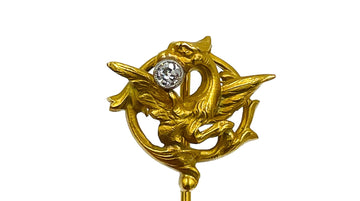 Art Nouveau French Griffin Yellow Gold Diamond Stickpin