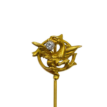 Art Nouveau French Griffin Yellow Gold Diamond Stickpin