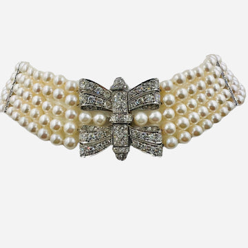 Art Deco Pearl Diamond Platinum Choker Collar Necklace