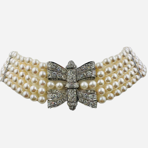 Art Deco Pearl Diamond Platinum Choker Collar Necklace