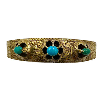 Victorian Turquoise Yellow Gold Bangle Bracelet - Jacob's Diamond and Estate Jewelry