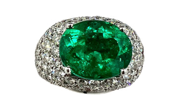 Emerald Diamond White Gold Dome Ring