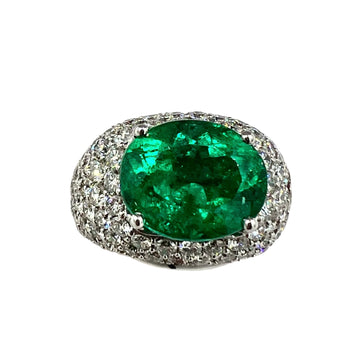 Emerald Diamond White Gold Dome Ring - Jacob's Diamond and Estate Jewelry