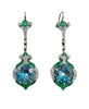 Blue Zircon Emerald Diamond Platinum Dangling Earrings