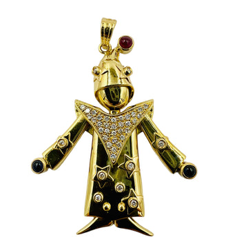 Articulated Diamond Ruby Sapphire Yellow Gold Clown Pendant - Jacob's Diamond and Estate Jewelry