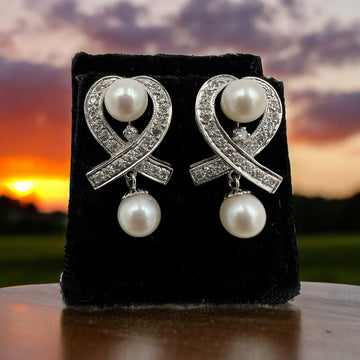 1950s Diamond Pearl Drop Earrings - Jacob's Diamond and Estate Jewelry