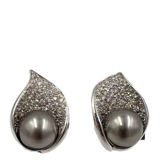 MASTOLONI Pearl Diamond White Gold Earrings - Jacob's Diamond and Estate Jewelry
