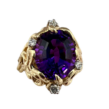 Amethyst Diamond Abstract Yellow Gold Ring - Jacob's Diamond and Estate Jewelry