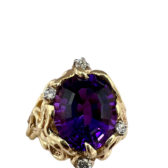 Amethyst Diamond Abstract Yellow Gold Ring - Jacob's Diamond and Estate Jewelry