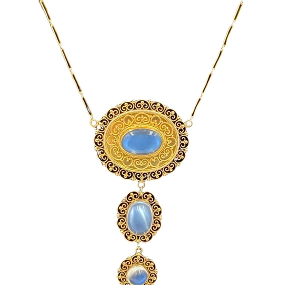 French Victorian Moonstone Gold Necklace - Jacob's Diamond and Estate Jewelry