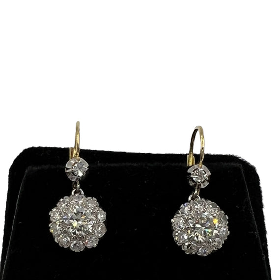 Diamond Cluster Platinum Gold Drop Earrings - Jacob's Diamond and Estate Jewelry