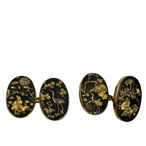 Shakudo Double Sided Yellow Gold Cufflinks - Jacob's Diamond and Estate Jewelry
