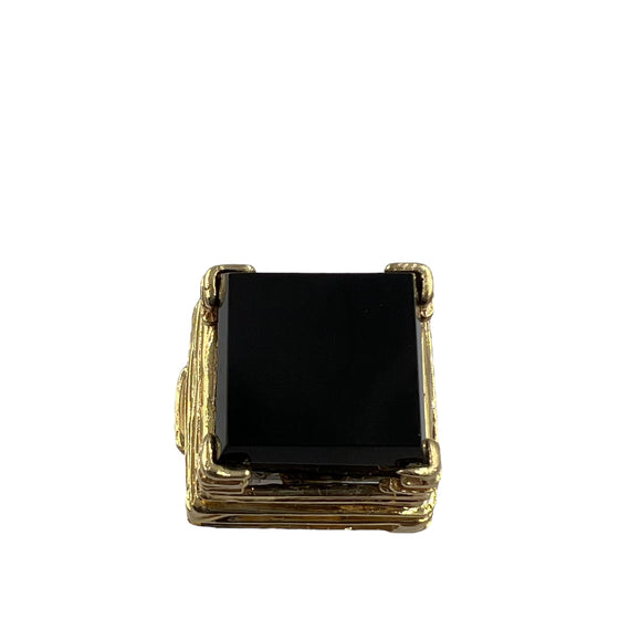 Black Onyx Square Yellow Gold Ring - Jacob's Diamond and Estate Jewelry