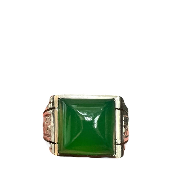 Art Deco Green Onyx White Gold Ring