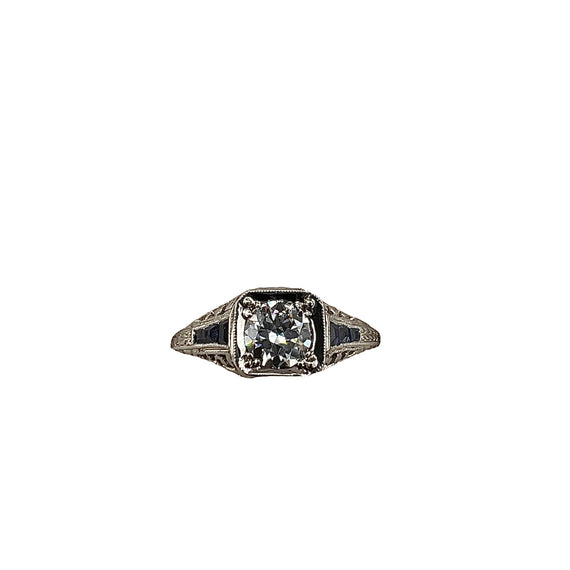 1922 Art Deco Diamond Sapphire Platinum Engagement Ring