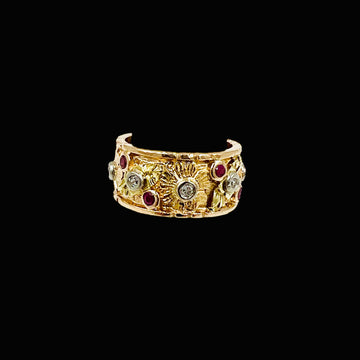 1940s Retro 14k Pink Gold Ruby Diamond 9mm Wide Band Ring