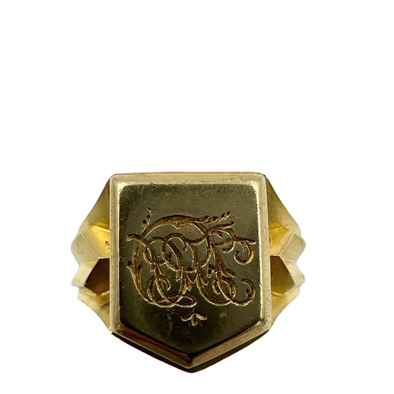 Victorian 1897 English 18k Yellow Gold Signet Ring Size 8.5