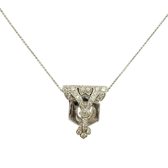 Art Deco Rock Crystal Diamond Platinum Clip Pendant Circa 1925