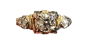 Vintage Diamond Yellow White Gold Engagement Ring Circa 1940