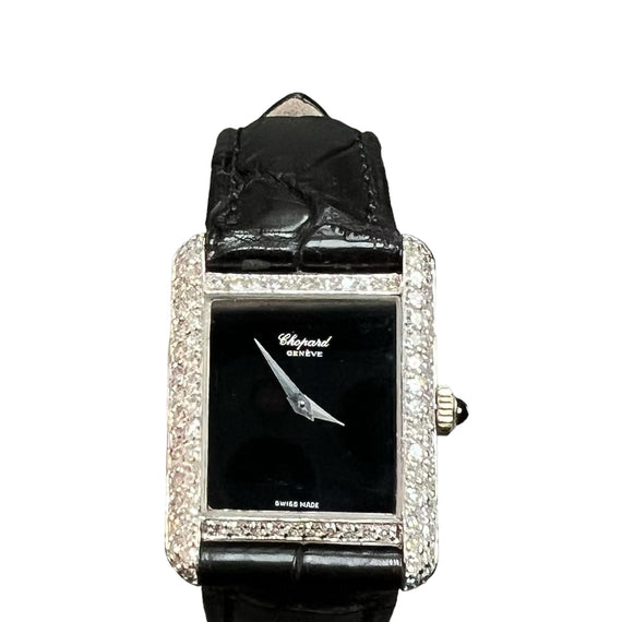 Chopard Ladies Diamond Tank White Gold Wristwatch