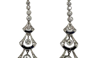 Art Deco Diamond Sapphire Platinum Dangling Earrings