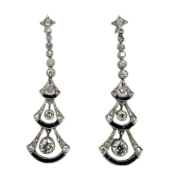 Art Deco Diamond Sapphire Platinum Dangling Earrings