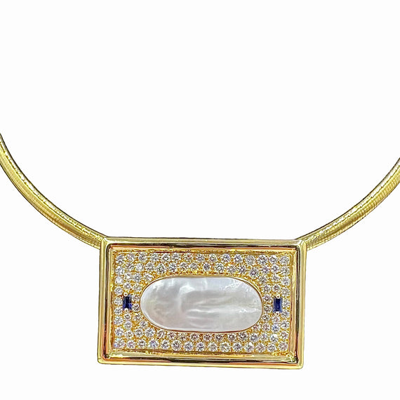 Biwa Pearl Diamond Yellow Gold Pendant Necklace