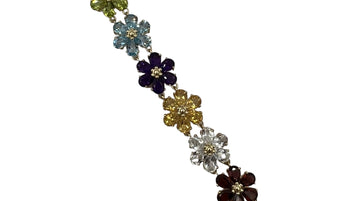 Multi Colored Stones Yellow Gold Link Bracelet