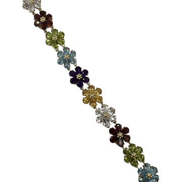 Multi Colored Stones Yellow Gold Link Bracelet